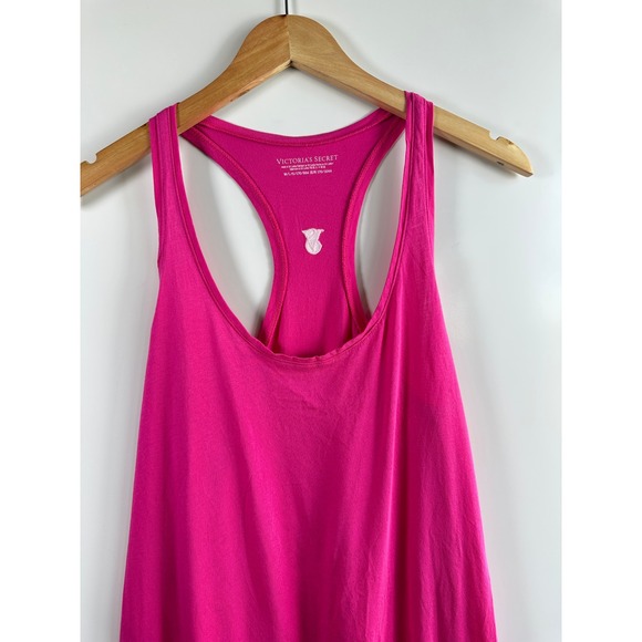 Victorias Secret Hot Pink Cotton Maxi Dress Side Slit Sleep Lounge/Coverup Large - Picture 6 of 13